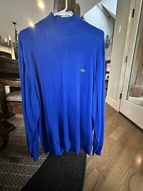 Lacoste Men’s Bright Blue Half Zip Sweater Size 8 XL Mock Neck Croc Logo NWOT